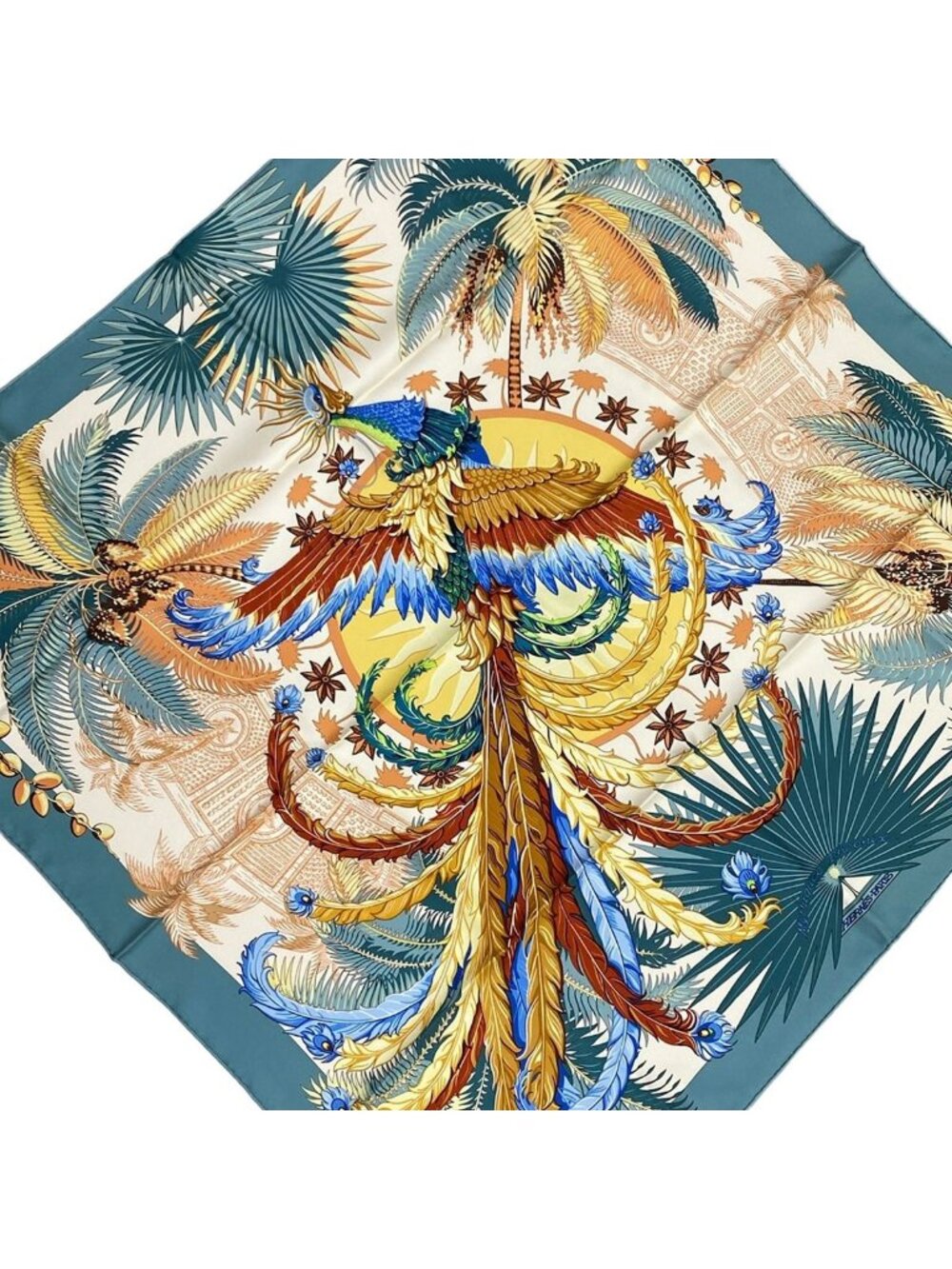 Hermes Scarf Carre 90 Green Yellow Multi Mythiques Phoenix